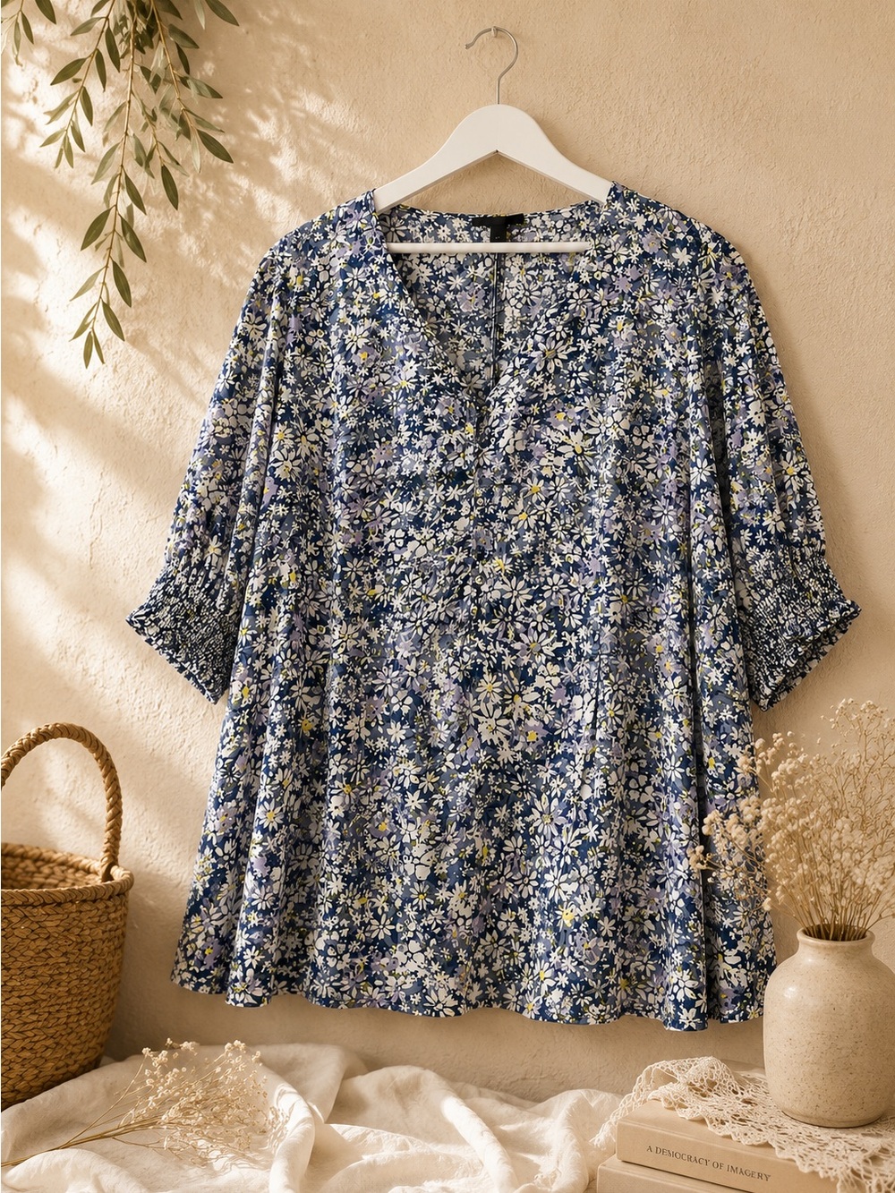 Lane Bryant 24 Ditsy Floral Puff Sleeve Peplum Blouse Romantic Cottagecore Top